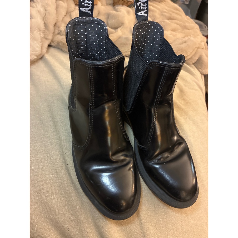 Dr. Martens Flora Black Polished Leather Chelsea Boots Women 7 Polka Dot Lining
